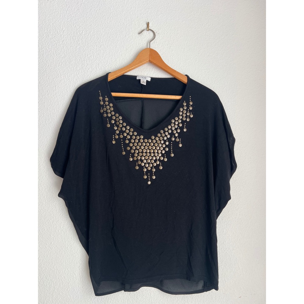 Cache Black‎ Embellished V Neck Batwing Sleeve Top Size Small Made In USA